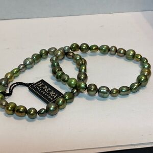 NWT Honora Green Pearl Stretch Bracelet Set Lot with bag